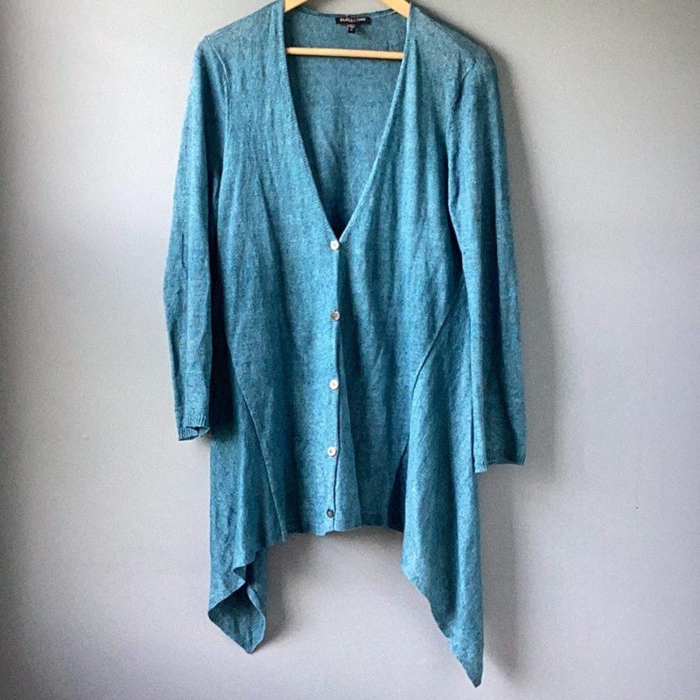 EILEEN FISHER Teal Blue Linen Cardigan